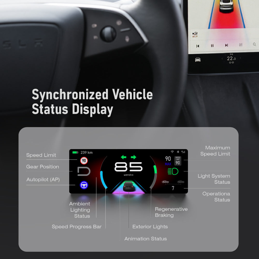 Gear Shift Stalk Screen CarPlay/Hicar Dashboard Display for Tesla Model 3/Model Y Juniper