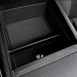 Tesla Model S / X Armrest Center Console Organizer Tray – Dual-Layer Storage with Cable Routing & Noise-Reducing Pad
