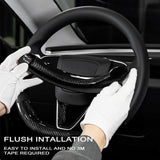 installation of carbon fiber steering wheel overlay on Tesla Model Y Juniper