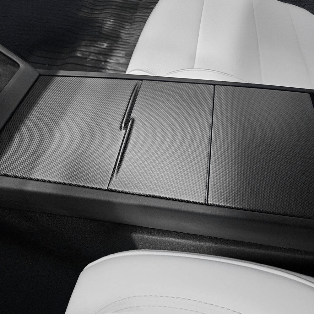 2024 Tesla Model 3 & 2025 Model Y Carbon Fiber Center Console Cover – Glossy/Matte Finish, 1x1 Plain Weave (4 Pieces)