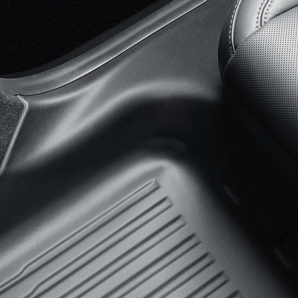 Door sill protection detail of Tesla Model Y Juniper All-Weather & Full Coverage Protection Floor Mats