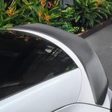 Side view of Model Y Juniper V-Style Carbon Fiber Rear Spoiler installed
