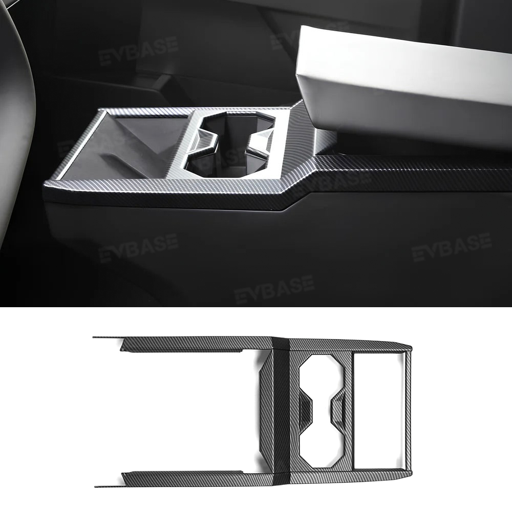 Tessgo Cybertruck Center Console Cup Holder Panel Trim Cover, ABS Carbon Fiber Style Protector