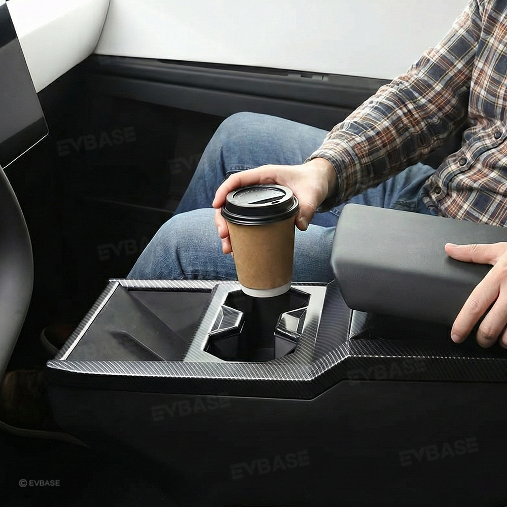 Tessgo Cybertruck Center Console Cup Holder Panel Trim Cover, ABS Carbon Fiber Style Protector