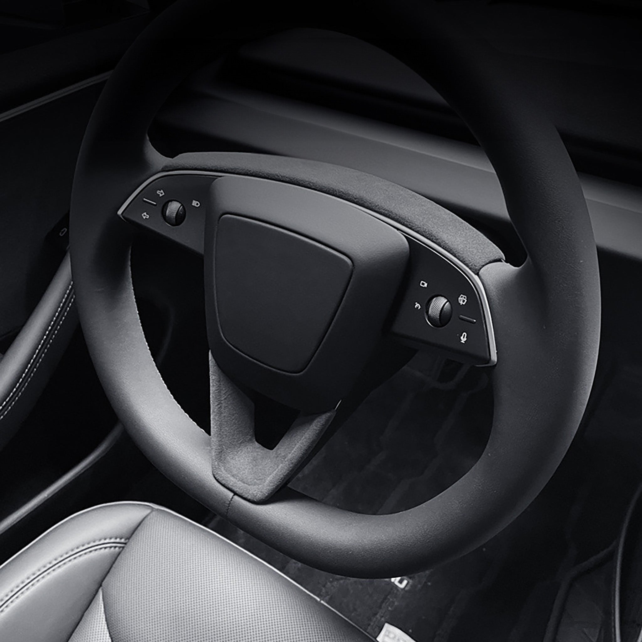 Premium Alcantara Steering Wheel Lower Trim Cover for 2024+ Tesla Model 3 Highland & 2025+ Model Y Juniper