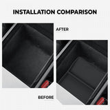 before vs after installation: Lower Armrest Organizer Silicone Storage Insert Tray for the 2026+ Tesla Model Y Standard