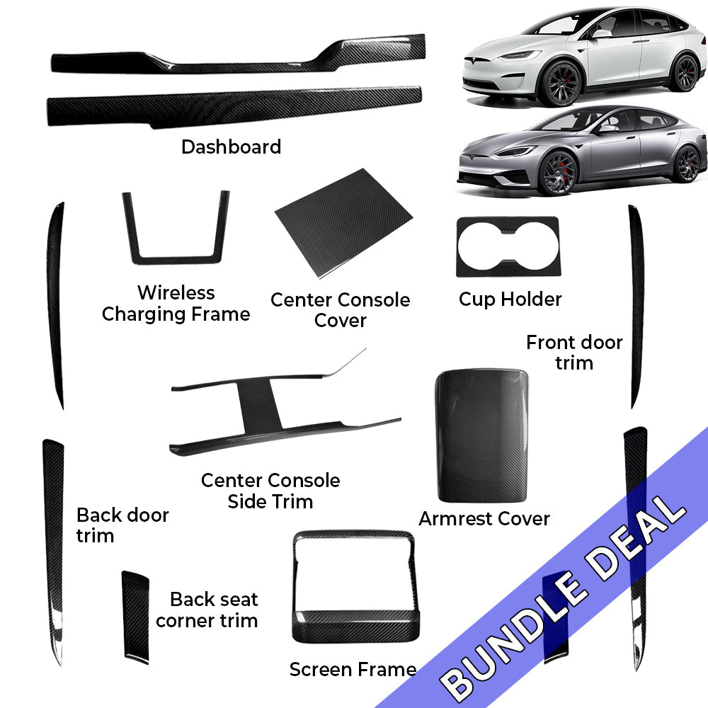 Bundle: Teego Premium Carbon Fiber Interior Bundle for 2021-2025 Tesla Model S / Model X (Refreshed Models)