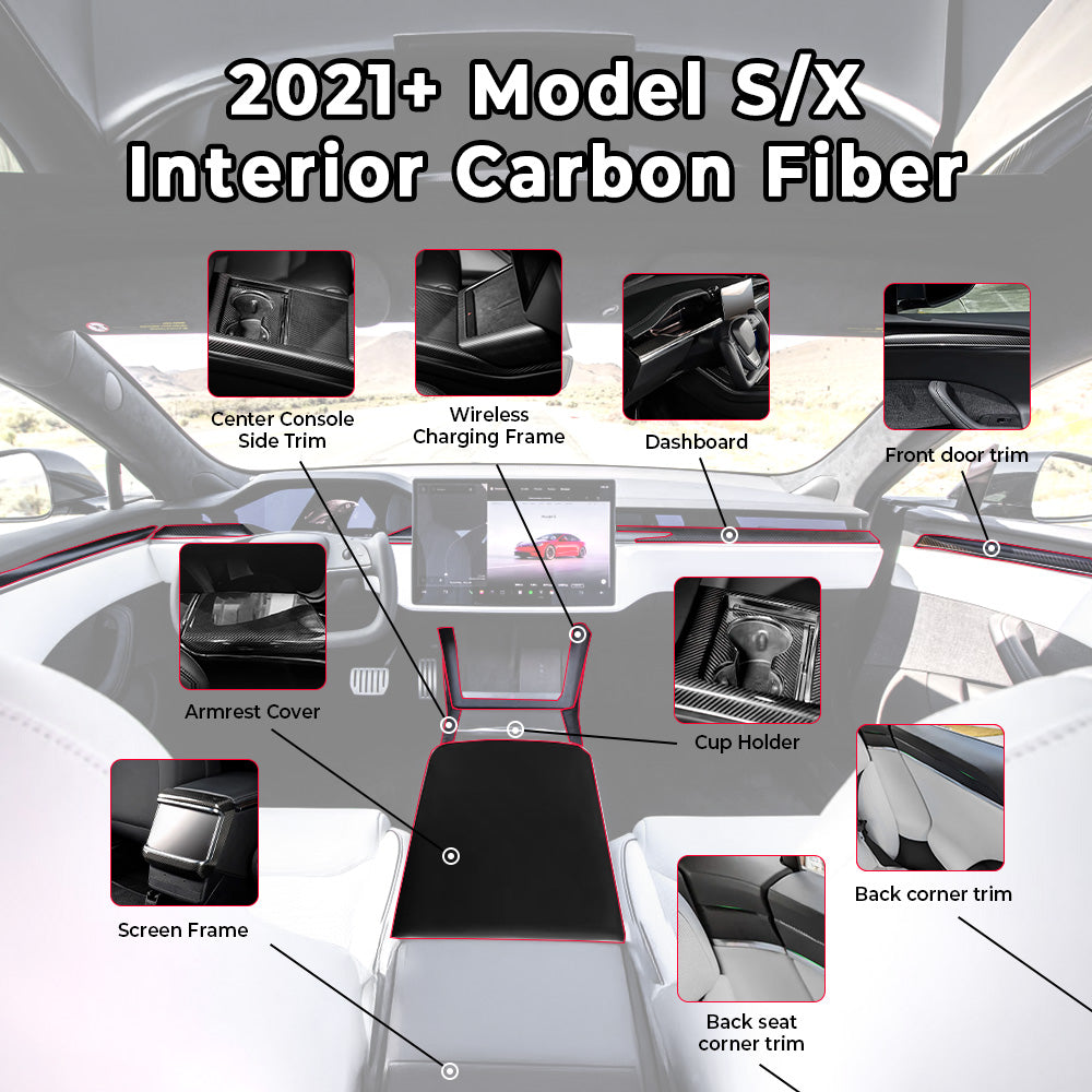 Bundle: Teego Premium Carbon Fiber Interior Bundle for 2021-2025 Tesla Model S / Model X (Refreshed Models)