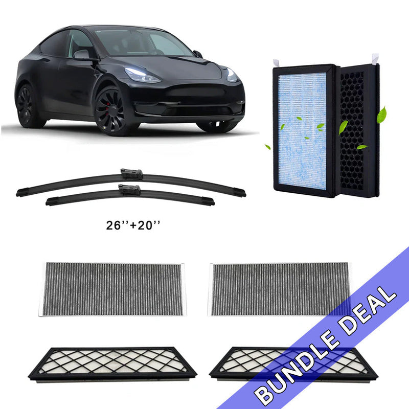 Bundle: Cabin & Intake HEPA Filters + Wiper Blades for Tesla Model Y 2020-2026+