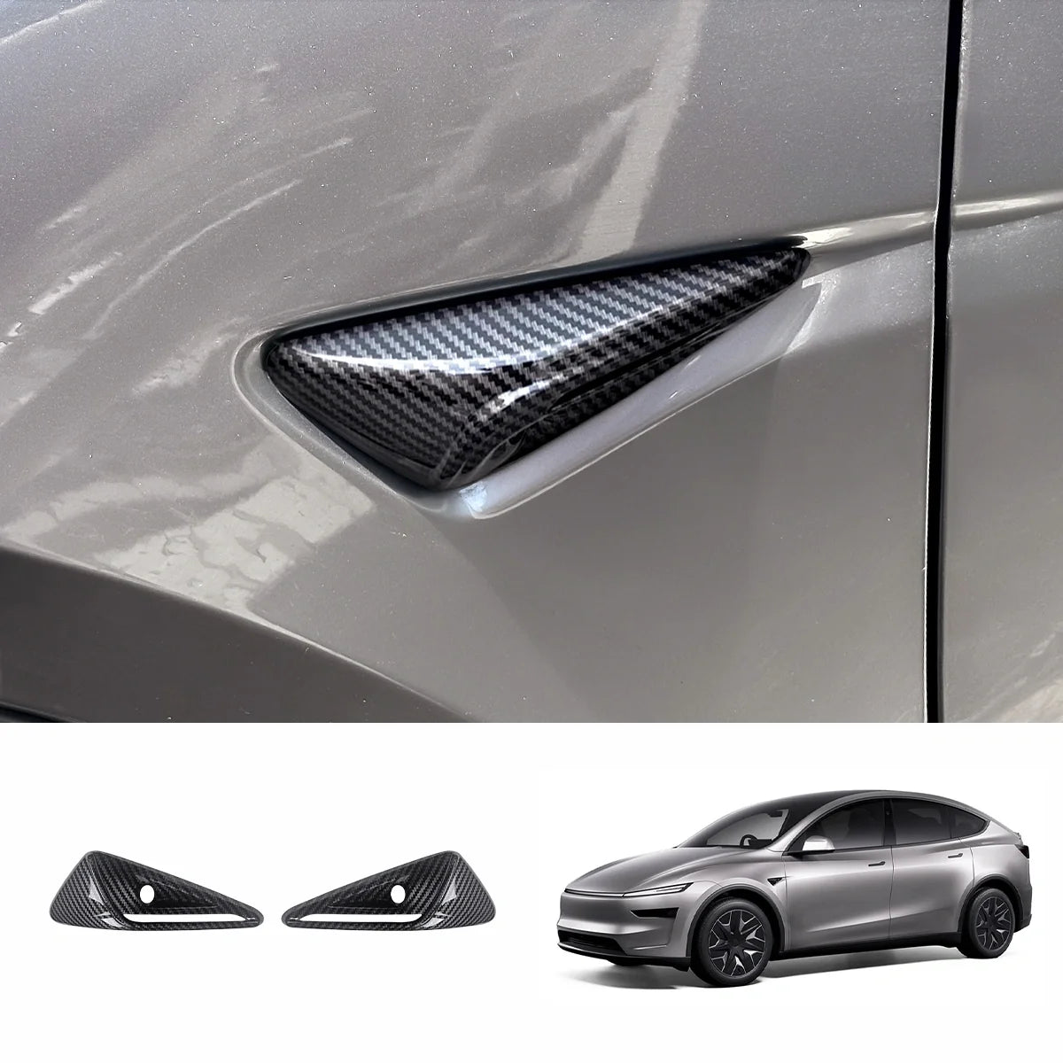 Carbon Fiber Pattern Turn Signal & Side Camera Covers (ABS) for Tesla Model Y L 2026+