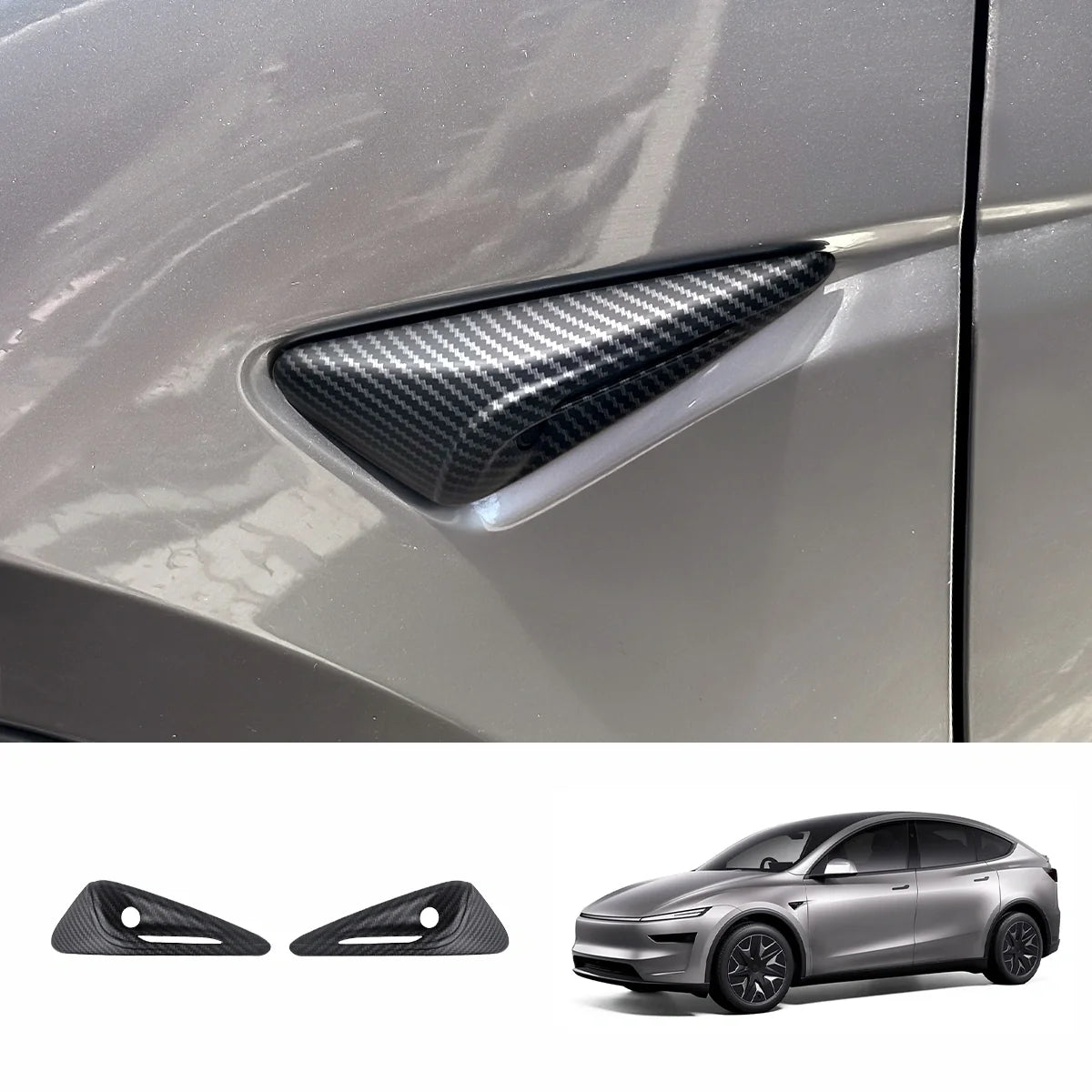 Carbon Fiber Pattern Turn Signal & Side Camera Covers (ABS) for Tesla Model Y L 2026+