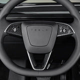 View of Carbon Fiber Steering Wheel Trim installed on Tesla Model 3 Highland