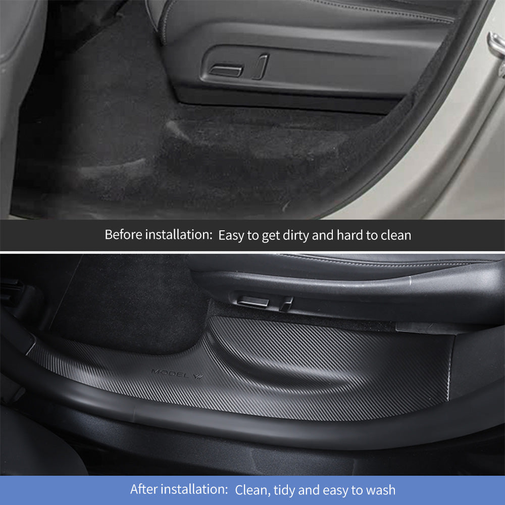 Before vs after installation: Carbon Fiber Style Door Sill Protectors for Tesla Model Y L