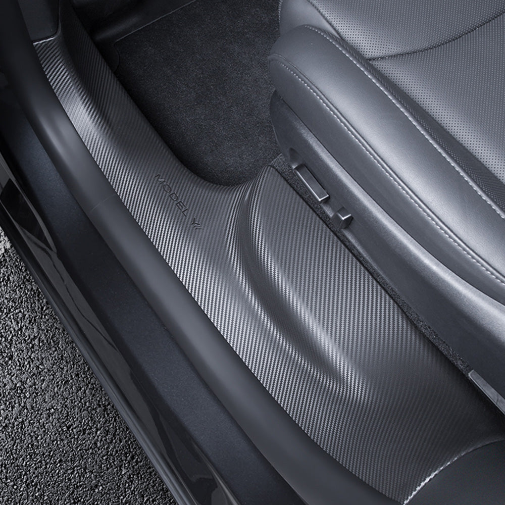 Carbon Fiber Style Door Sill Protectors for Tesla Model Y L