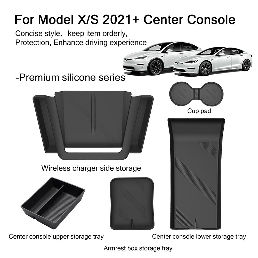 Custom Silicone Center Console Storage Trays for Refreshed Tesla Model X 2021+ – Dust-Resistant, Non-Slip Interior Organizer