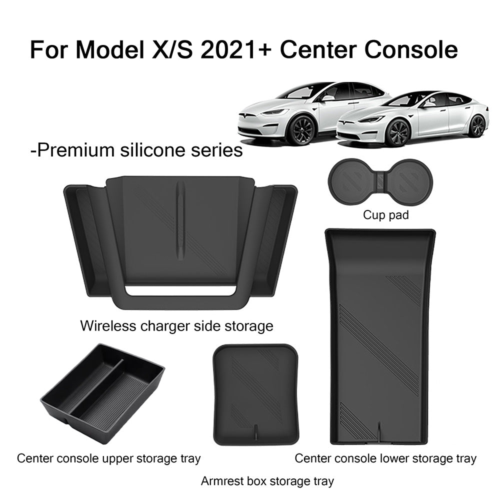 Custom Silicone Center Console Storage Trays for Refreshed Tesla Model X 2021+ – Dust-Resistant, Non-Slip Interior Organizer
