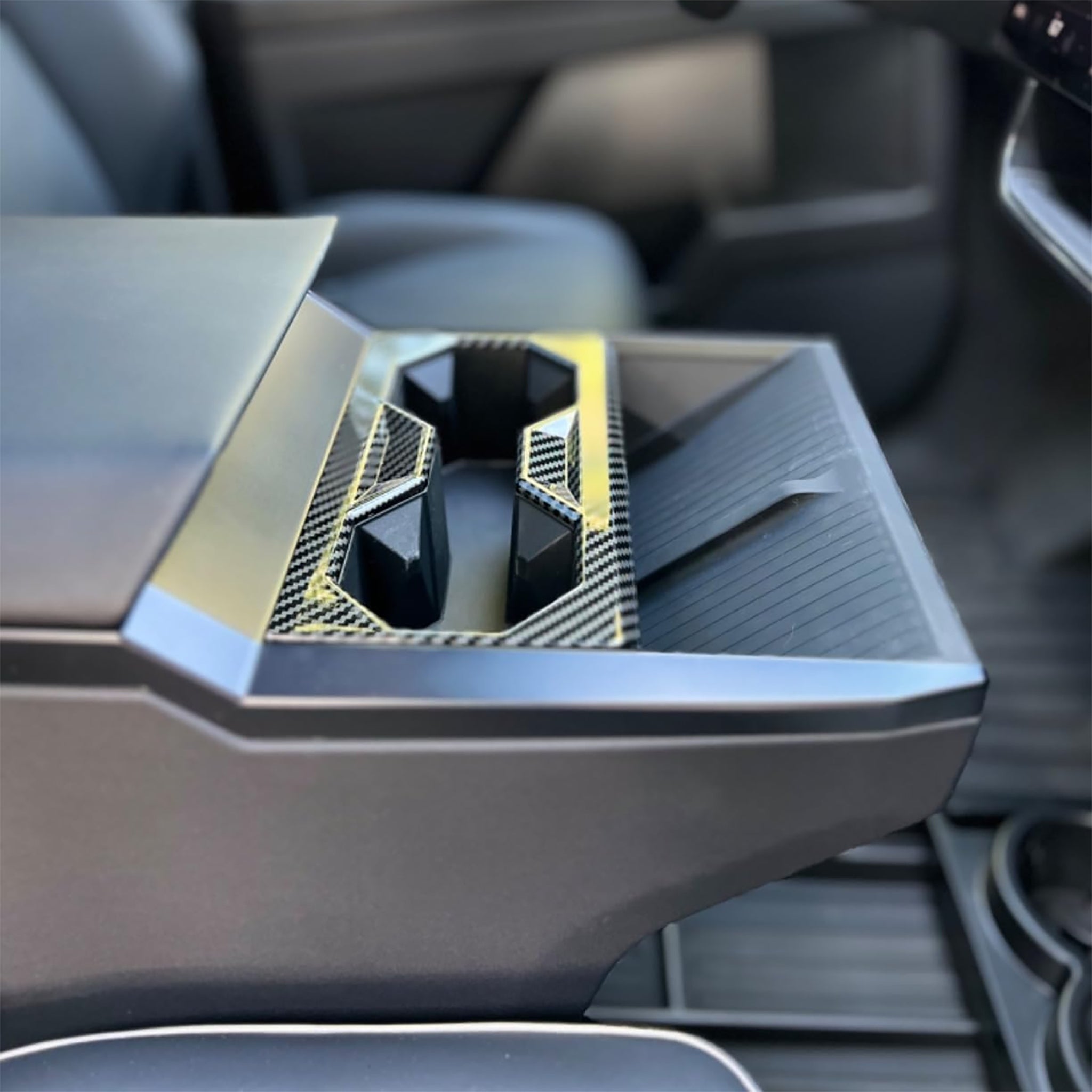 Cybertruck Center Console Carbon Fiber Cup Holder Trim Cover (ABS Plastic)