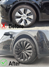 Tesla Model Y Wheel Covers Replacement for Gemini 19" Hub Caps Before and after comparison