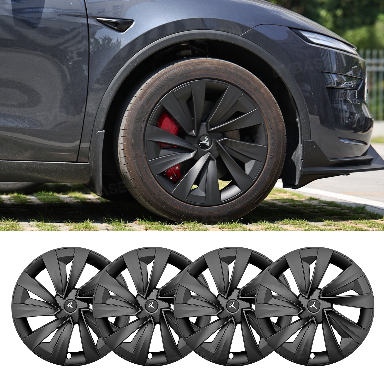 Tessgo "Helix-Aero" 19" Spiral Style Wheel Covers for Tesla Model Y Juniper 4PCS