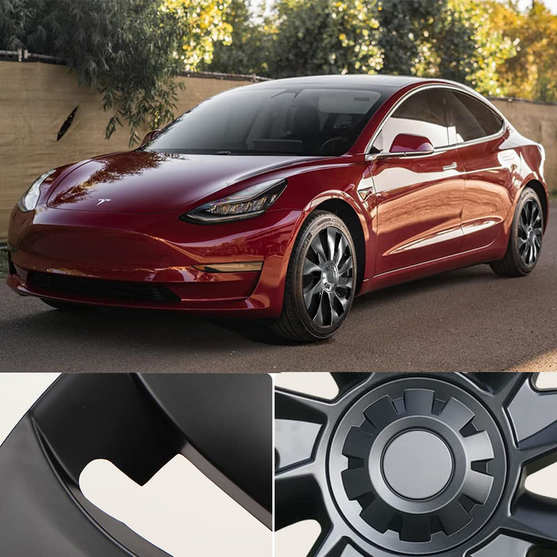 Turbine Style 18" Wheel Covers for Model 3 Matte Black Set of 4