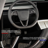 installation of carbon fiber steering wheel overlay on Tesla Model Y Juniper