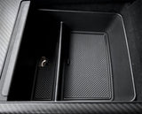 Tesla Model S / X Armrest Center Console Organizer Tray – Dual-Layer Storage with Cable Routing & Noise-Reducing Pad