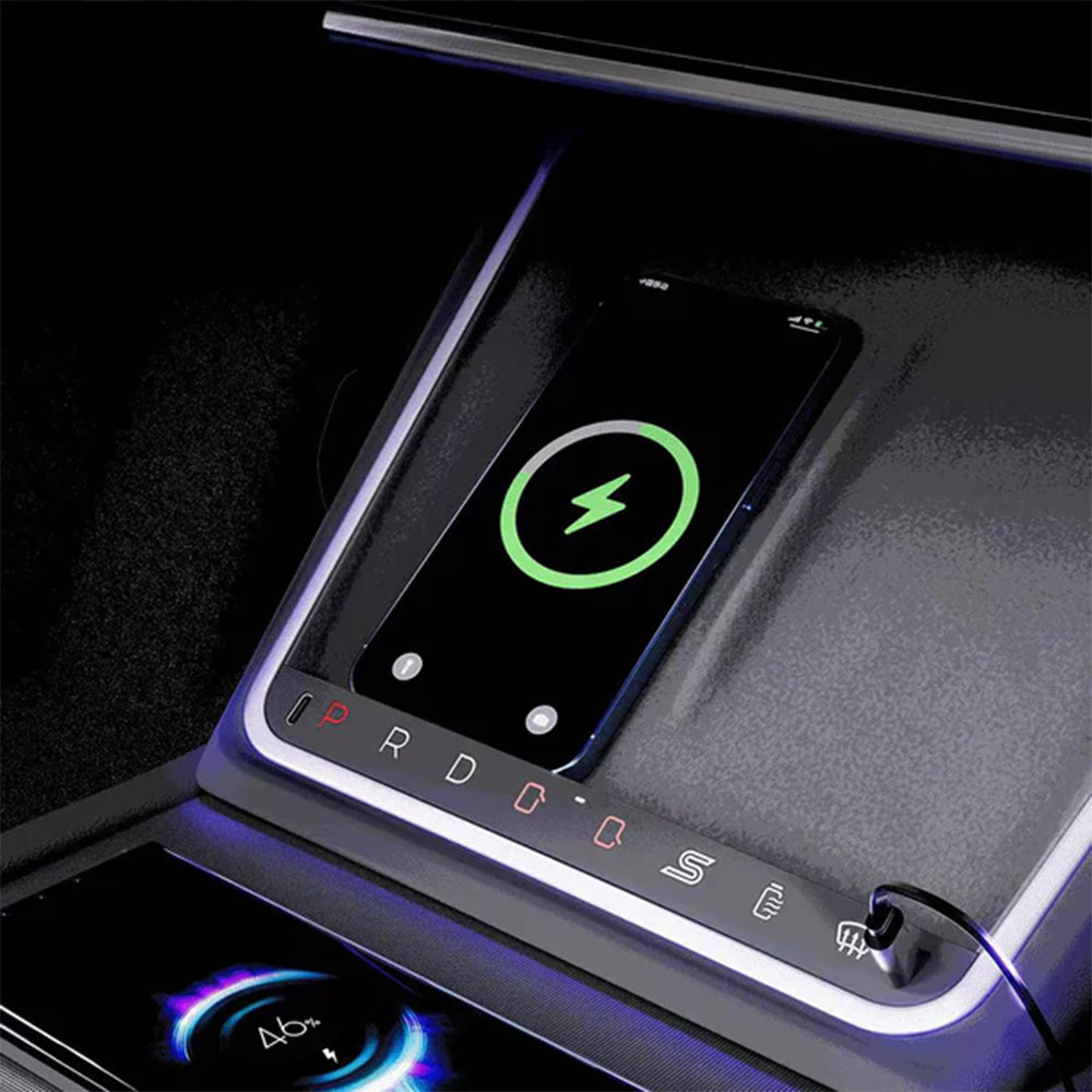2024+ Tesla Model 3 Highland Center Console Gear Selector Upgrade with Ambient Lighting & Shortcut Buttons