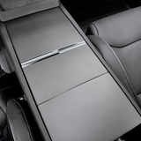 Real carbon fiber Console overlays installed on Tesla Model Y - detail shot