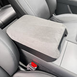 Grey Alcantara Center Armrest with Drawers installed on Tesla Model Y Juniper 2025+