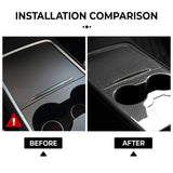 installation comparison: Premium Carbon Fiber Center Console Overlay for Tesla Model 3/Y