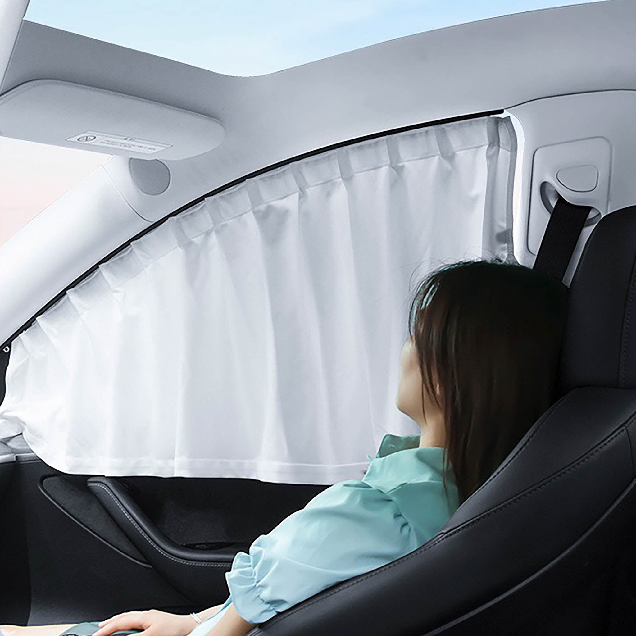 Tesla Side Window Privacy Sunshades with Built-In Track – No-Drill, UV-Blocking Curtains for Model 3 & Model Y