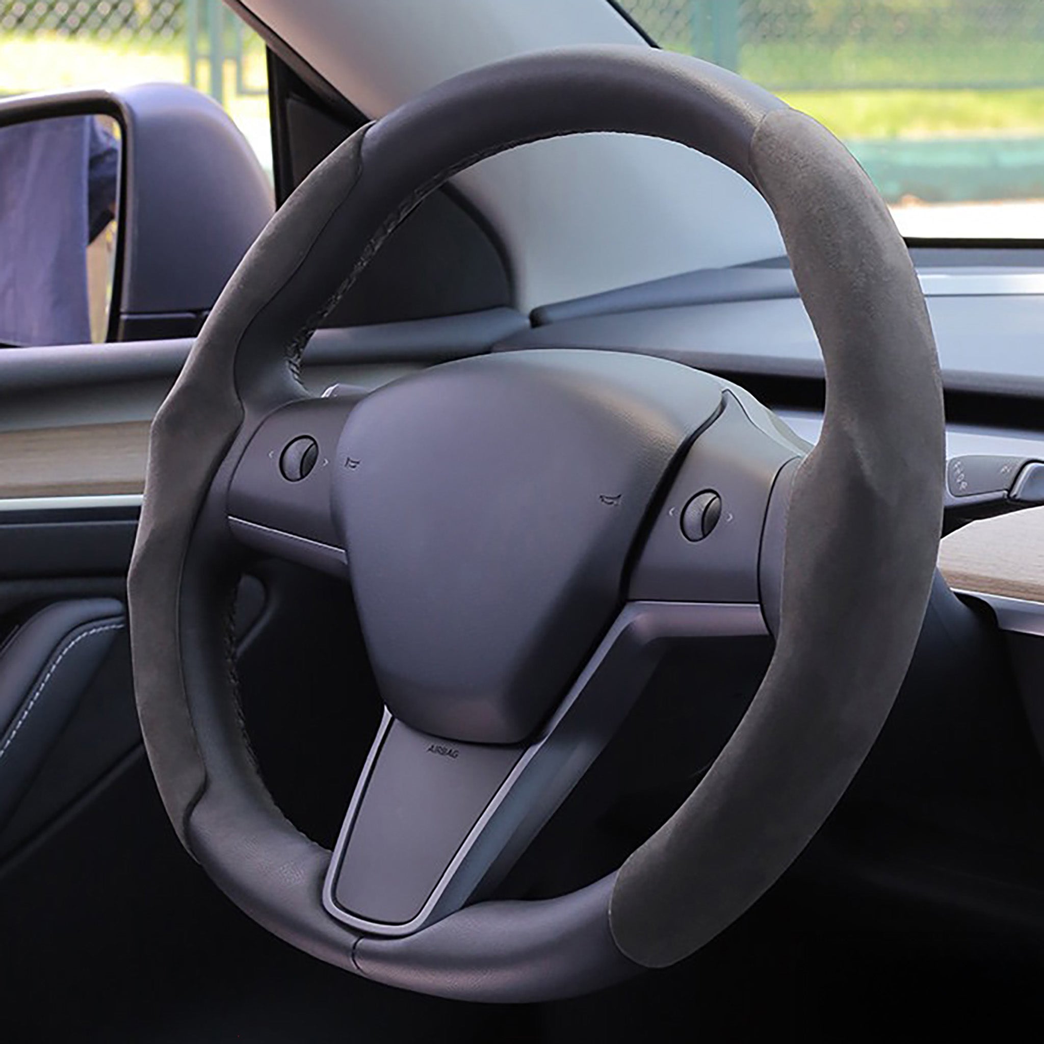 Premium Suede Steering Wheel Cover for Tesla Models Y, 3, S, X | Custom Fit, Non-Slip Grip (2020-2025+)