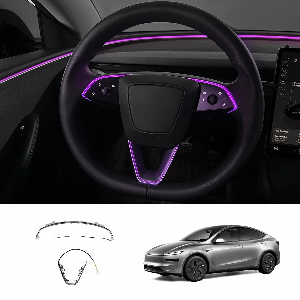 RGB Steering Wheel & Cup Holder Ambient Light Kit for Tesla Model 3 Highland 2024+ / Model Y Juniper 2025+ / Model YL 2026+