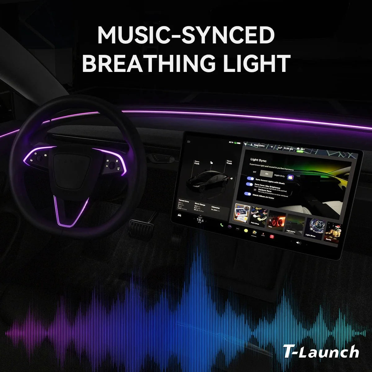 RGB Steering Wheel Ambient Lighting Kit for Tesla Model 3 Highland 2024+/Model Y Juniper 2025+/Model Y L 2026+