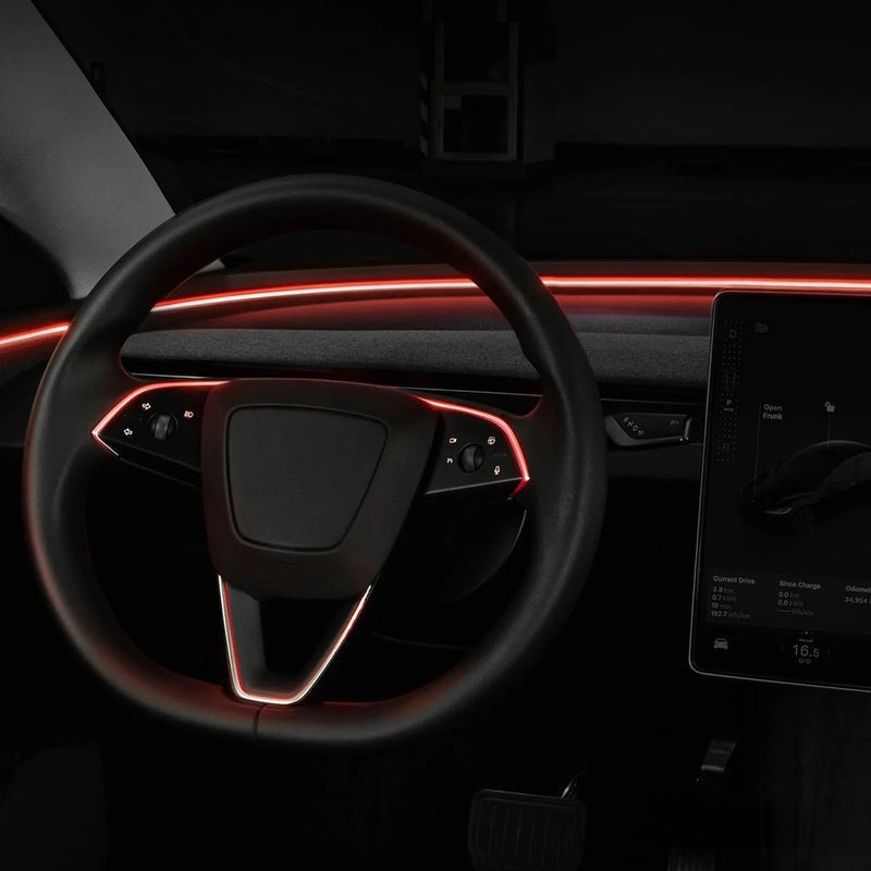 RGB Steering Wheel & Cup Holder Ambient Light Kit for Tesla Model 3 Highland 2024+ / Model Y Juniper 2025+ / Model YL 2026+
