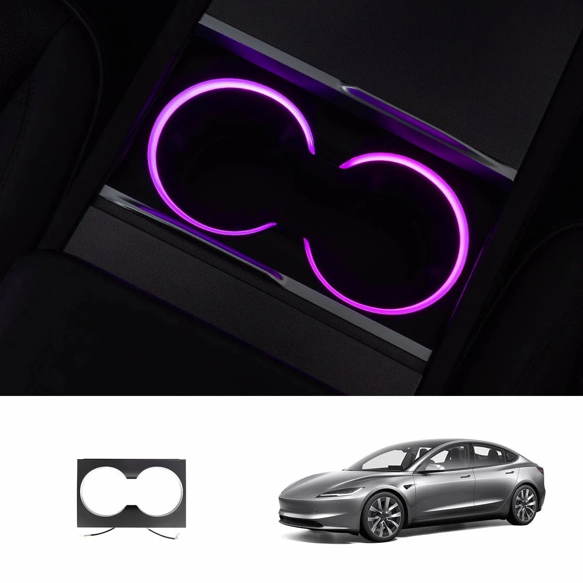 RGB Steering Wheel & Cup Holder Ambient Light Kit for Tesla Model 3 Highland 2024+ / Model Y Juniper 2025+ / Model YL 2026+