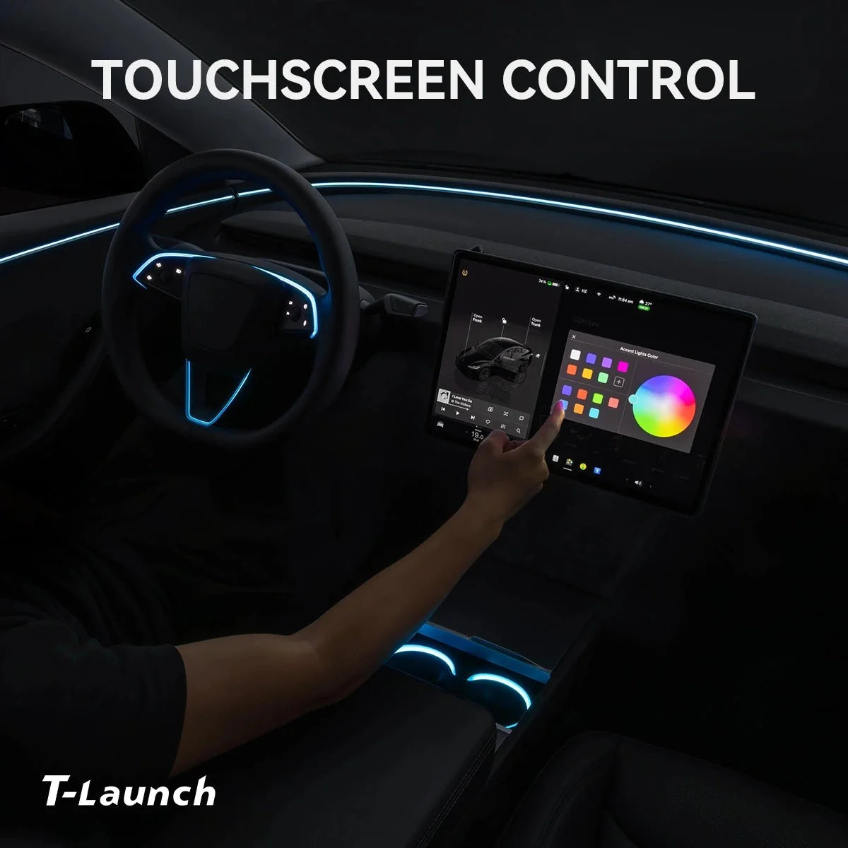 RGB Steering Wheel & Cup Holder Ambient Light Kit for Tesla Model 3 Highland 2024+ / Model Y Juniper 2025+ / Model YL 2026+