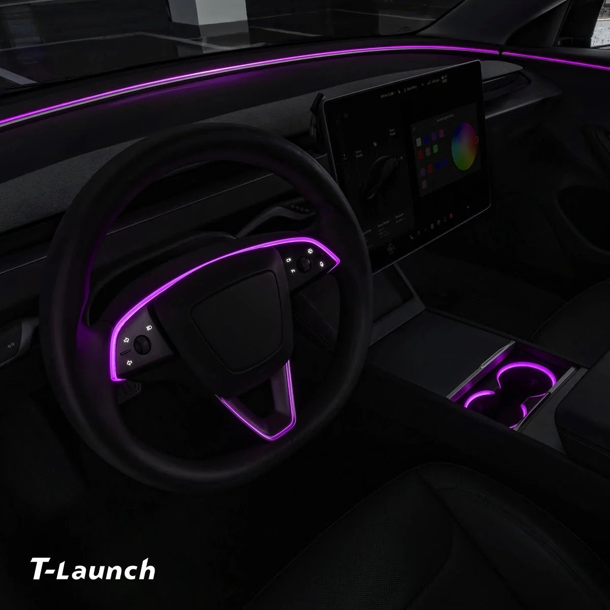 RGB Steering Wheel & Cup Holder Ambient Light Kit for Tesla Model 3 Highland 2024+ / Model Y Juniper 2025+ / Model YL 2026+