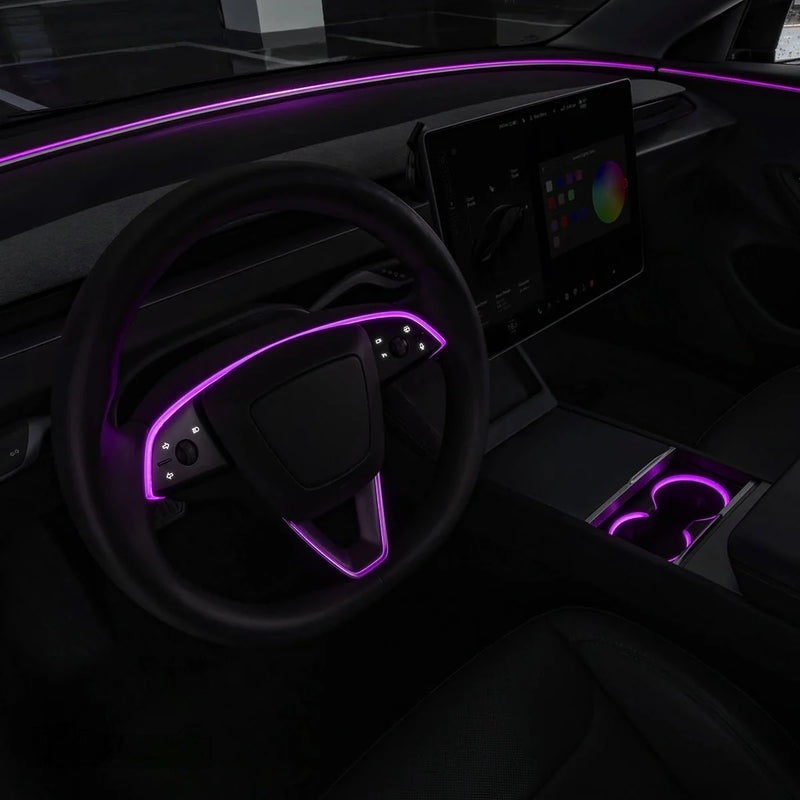 RGB Steering Wheel & Cup Holder Ambient Light Kit for Tesla Model 3 Highland 2024+ / Model Y Juniper 2025+ / Model YL 2026+