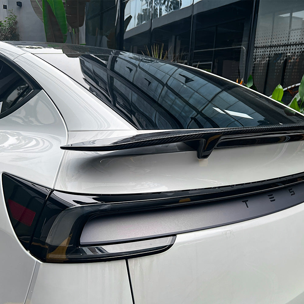 back view of RT-Style Carbon Fiber Spoiler for Tesla Model Y Juniper 2025+| Teego