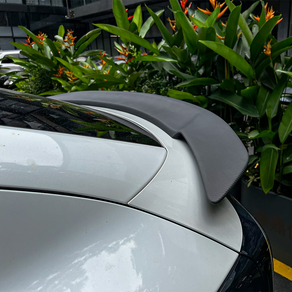 Top view of RT-Style Carbon Fiber Spoiler Wing for Model Y Juniper-matte