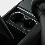 Real Carbon Fiber Front & Rear Cup Holder Covers for Tesla 2024+ Model 3 Highland