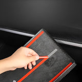 Installation view of Geniune Rear Carbon Fiber Glove Box Cover For Model 3 & Y