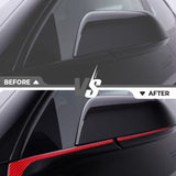 Before and after installation of Carbon Fiber Mirror Cap Trim on Tesla Model 3