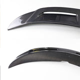 Front and back view of Tesla 2025 Model Y Carbon Fiber Wing Spoiler Front and Back detail