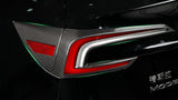side view of Tesla with installed Carbon Fiber charging port panel & Tail Light accent