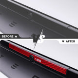 Before vs after installation: Tesla Model Y Juniper Trunk Button with carbon fiber Accent Sticker