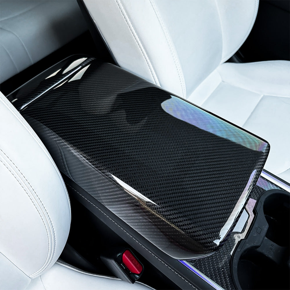 Real Carbon Fiber Armrest Cover For Tesla Model 3 / Y - Luxury & Sporty Interior Upgrade