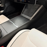 1*1 Plain weave Carbon Fiber Center Console overlay installed on 2024+ Tesla Model 3 Highland