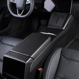 Real Carbon Fiber Center Console Side Trim Cover installed on 2024+ Tesla Model 3 Highland